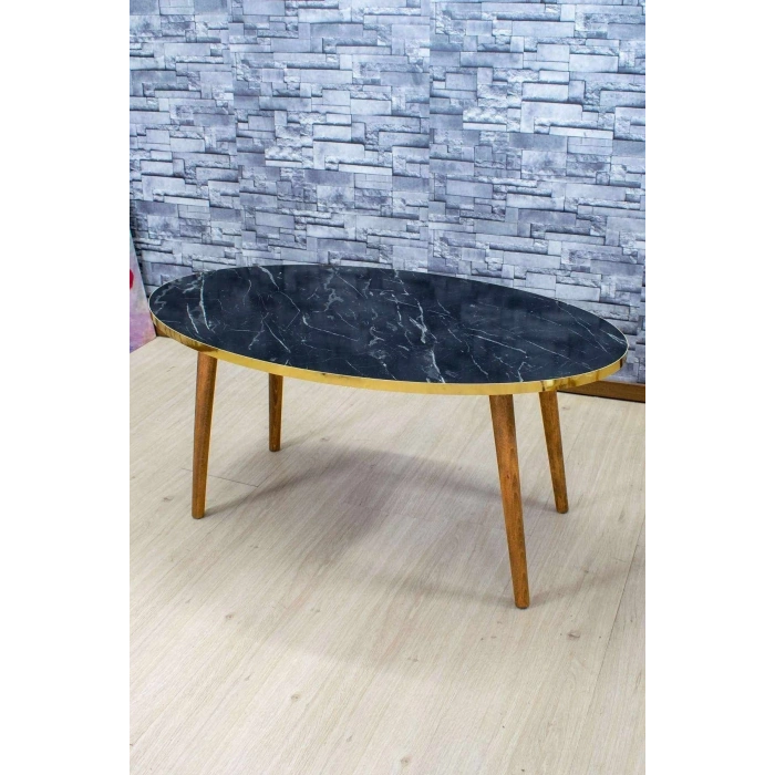 Orta Sehpa Ahşap Torna Ayak Elips Bendir Altın