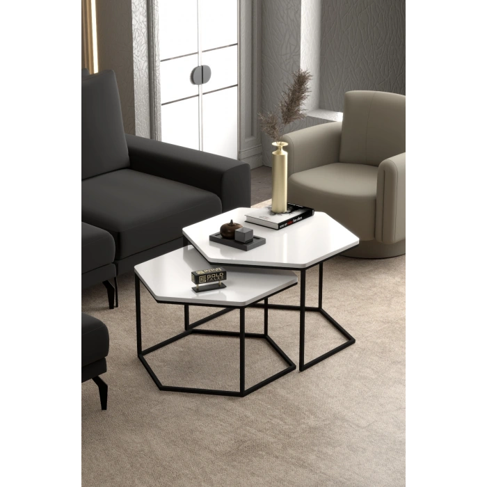 Orta Sehpa Altıgen İkili Lüx Beyaz