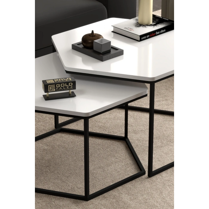 Orta Sehpa Altıgen İkili Lüx Beyaz