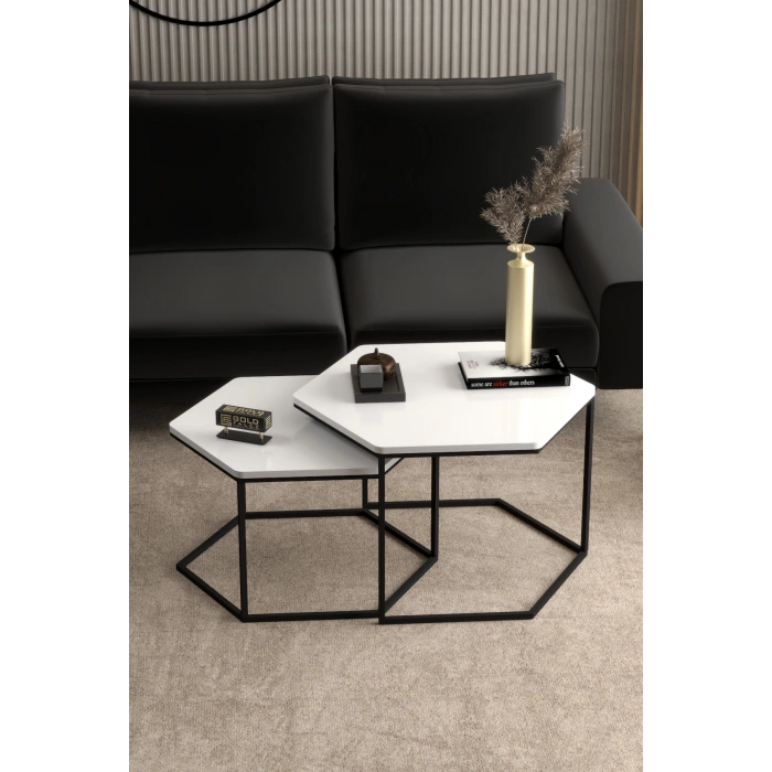 Orta Sehpa Altıgen İkili Lüx Beyaz