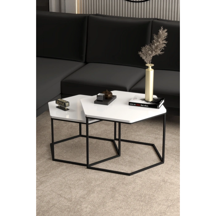 Orta Sehpa Altıgen İkili Lüx Beyaz