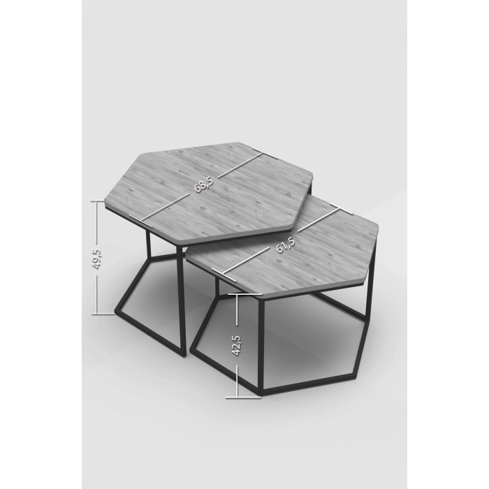 Orta Sehpa Altıgen İkili Lüx Gold Beyaz