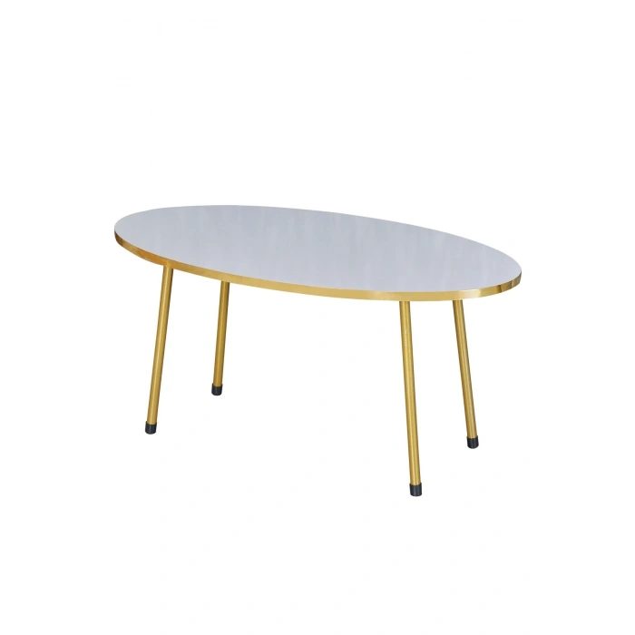 Orta Sehpa Beyaz Elips Gold Metal Ayak Gold