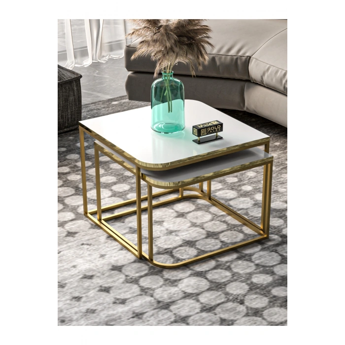 Orta Sehpa Damla İkili Lüx Gold Beyaz