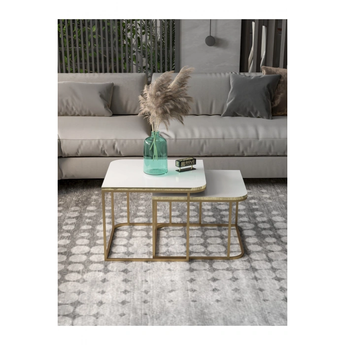 Orta Sehpa Damla İkili Lüx Gold Beyaz