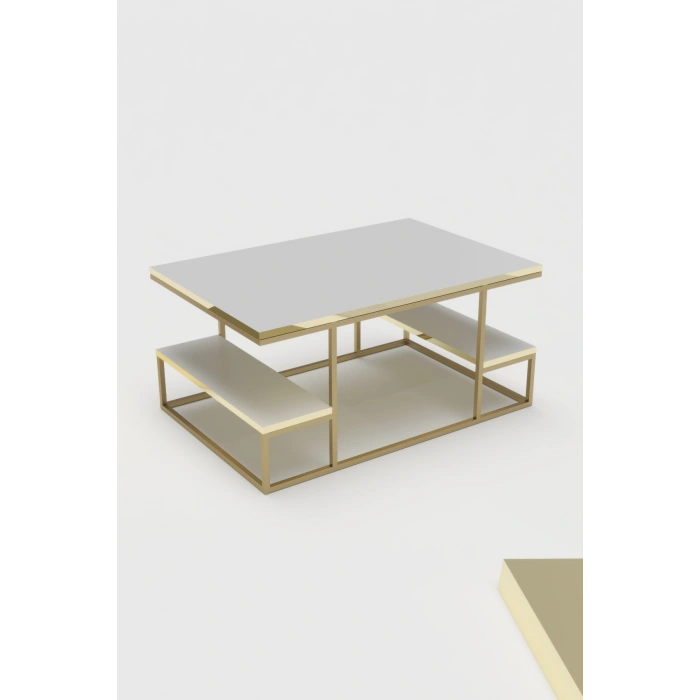 Orta Sehpa Delux Raflı Gold Beyaz