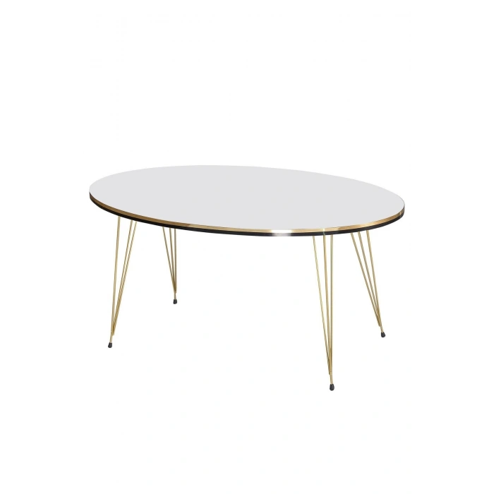 Orta Sehpa Elips Çift Gold Beyaz Tel Ayak