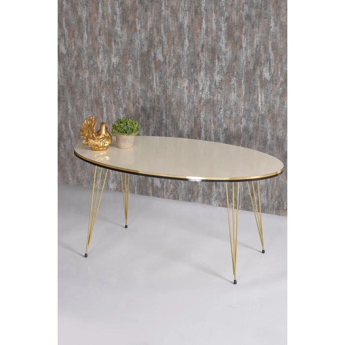 Orta Sehpa Elips Çift Gold Krem Tel Ayak