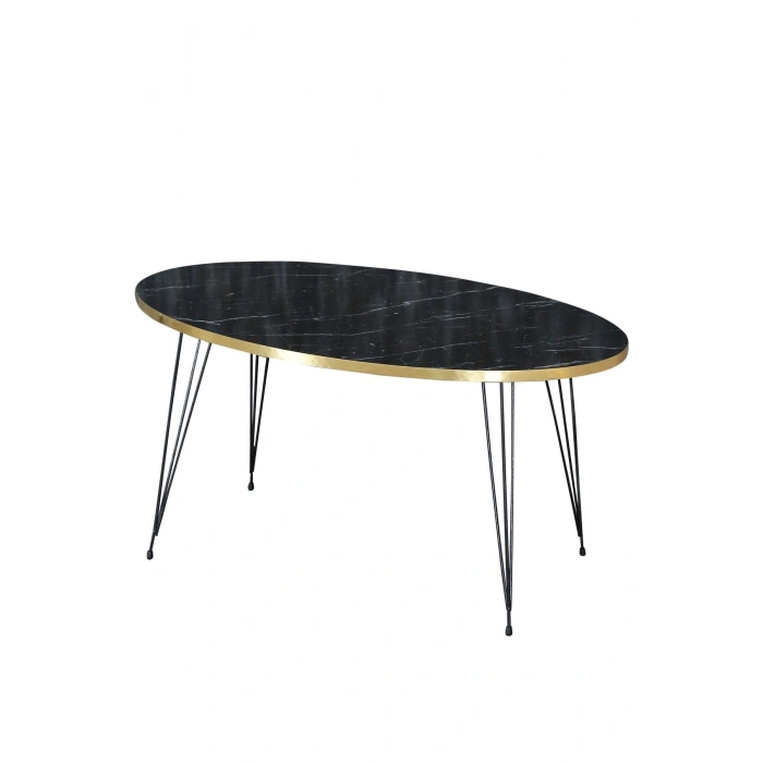 Orta Sehpa Elips Siyah Ayak Altın Bendir Tel