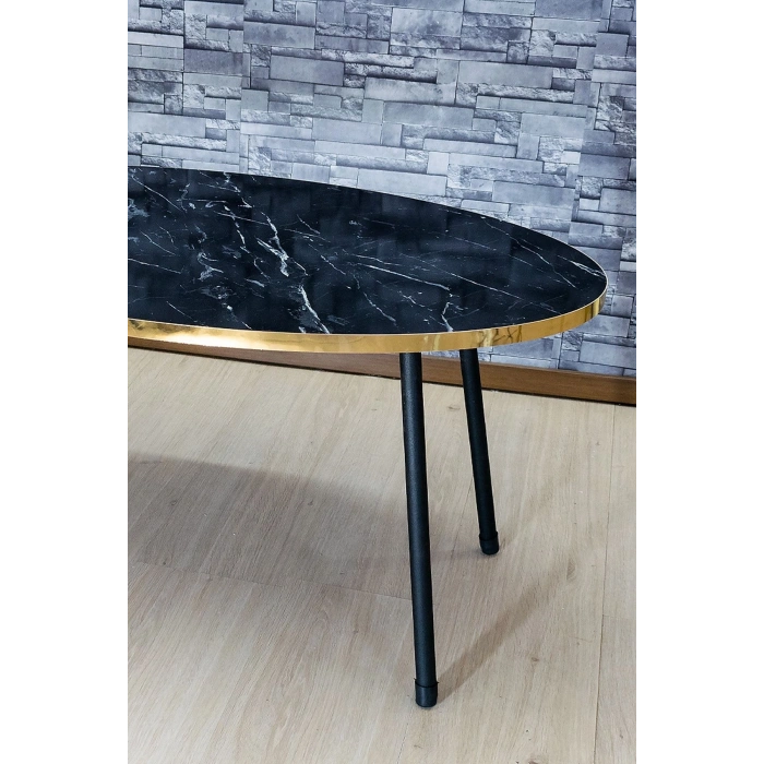 Orta Sehpa Elips Siyah Metal Ayak Bendir Altın