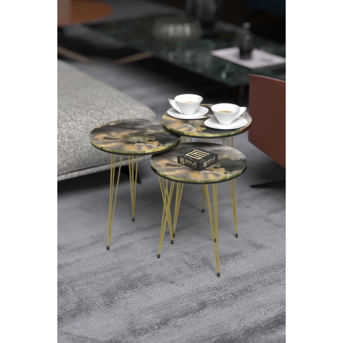 Orta Sehpa Elips Siyah Metal Ayak Bendir GOLD