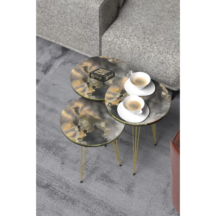 Orta Sehpa Elips Siyah Metal Ayak Bendir GOLD