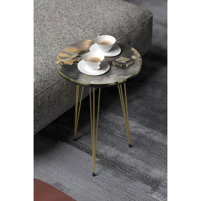 Orta Sehpa Elips Siyah Metal Ayak Bendir GOLD