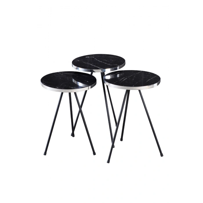 Orta Sehpa Elips Siyah Metal Ayak Gümüş Bendir