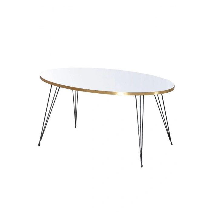 Orta Sehpa Elips Siyah Tel Ayak Altın Beyaz