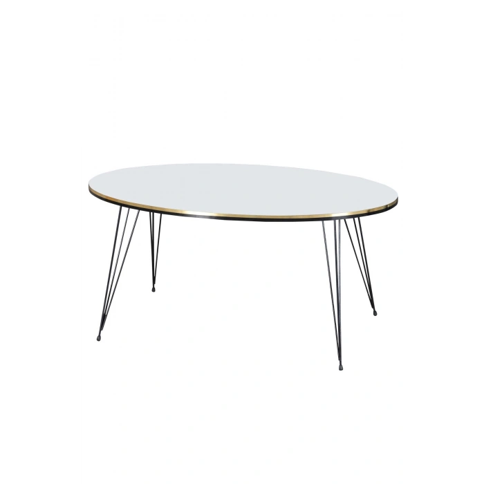 Orta Sehpa Elips Siyah Tel Ayak Çift Altın Beyaz