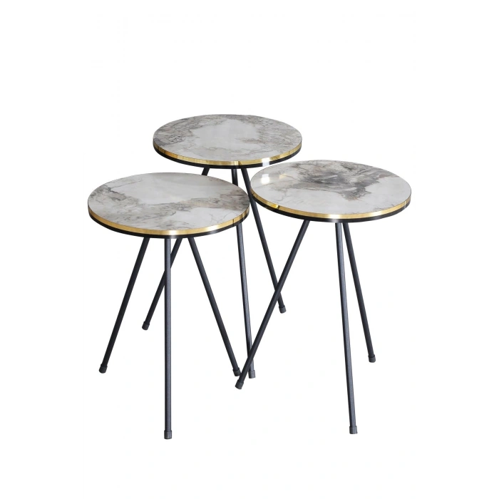 Orta Sehpa Elips Siyah Tel Ayak Çift Altın Beyaz