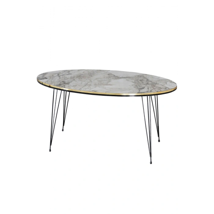 Orta Sehpa Elips Siyah Tel Ayak Çift Altın Efes