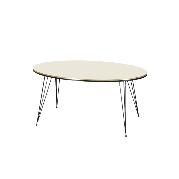 Orta Sehpa Elips Siyah Tel Ayak Çift Altın Krem