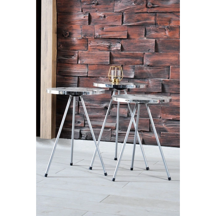 Orta Sehpa Gümüş  Elips Siyah Metal Ayak