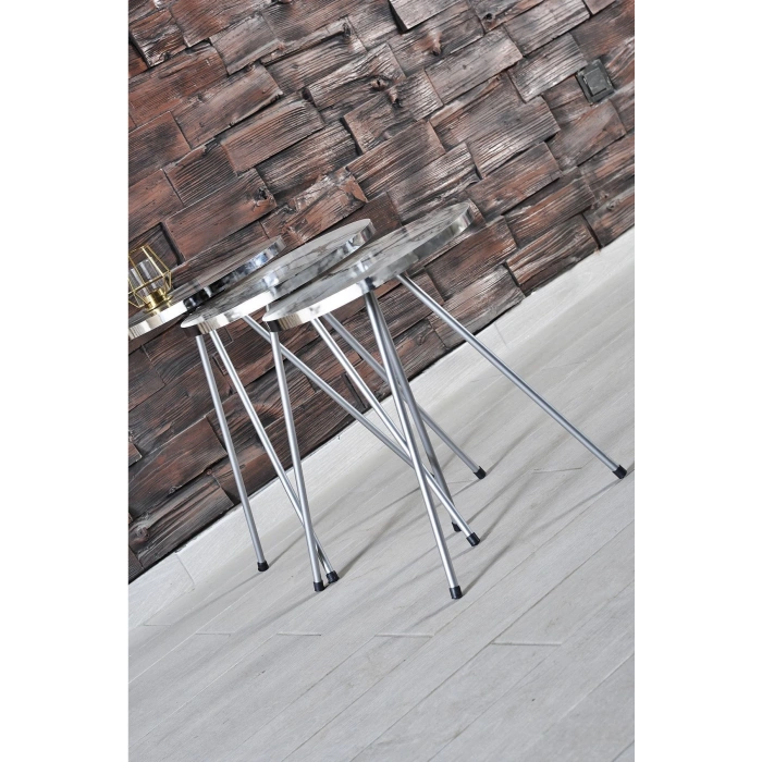 Orta Sehpa Gümüş  Elips Siyah Metal Ayak