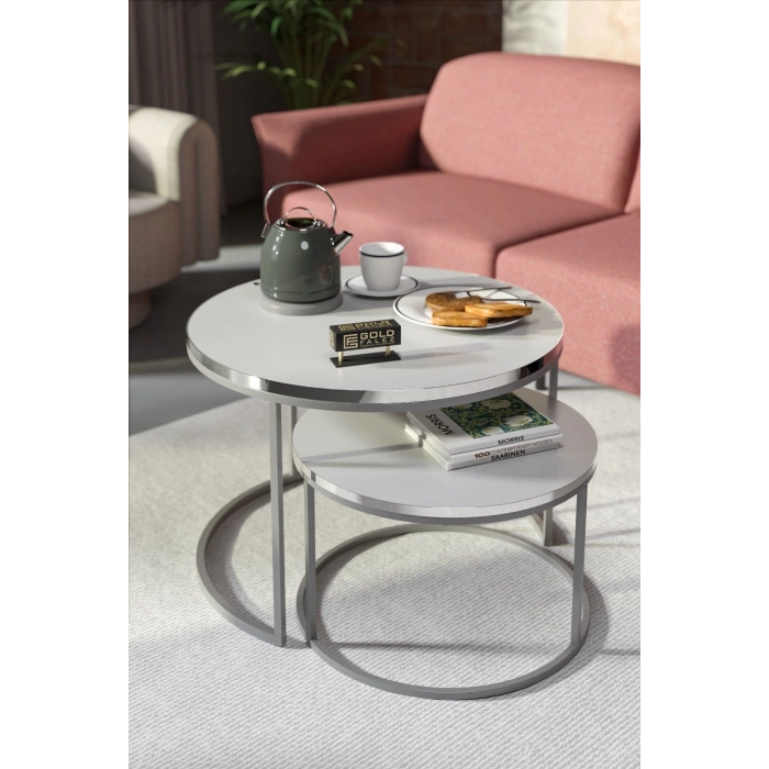 Orta Sehpa Ikili Lüx Specıal Gümüş Beyaz