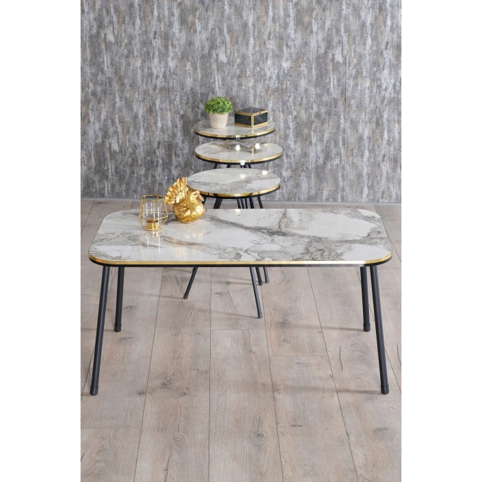 Orta Sehpa Kr Siyah Metal Ayak Çift Altın Bendir