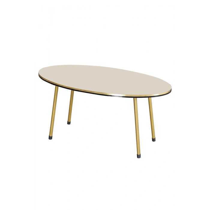 Orta Sehpa Krem Elips Metal Ayak Çift Gold