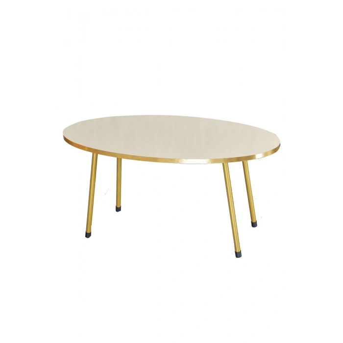 Orta Sehpa Krem Elips Metal Ayak Gold