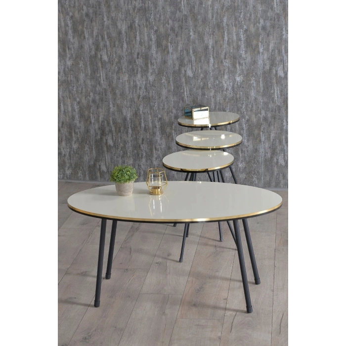 Orta Sehpa Krem Kr Metal Ayak Gold