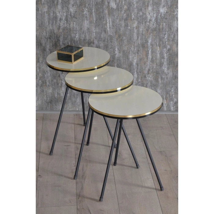 Orta Sehpa Krem Kr Metal Ayak Gold