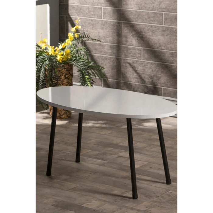 Orta Sehpa Metal Ayak Elips Beyaz