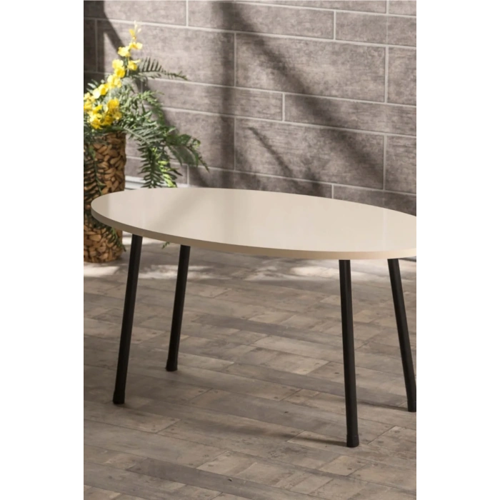 Orta Sehpa Metal Ayak Elips Krem