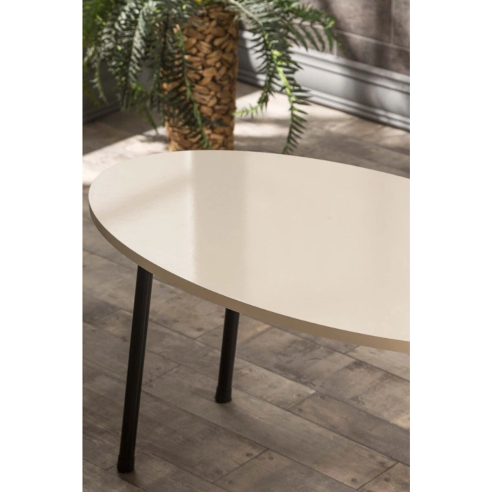 Orta Sehpa Metal Ayak Elips Krem