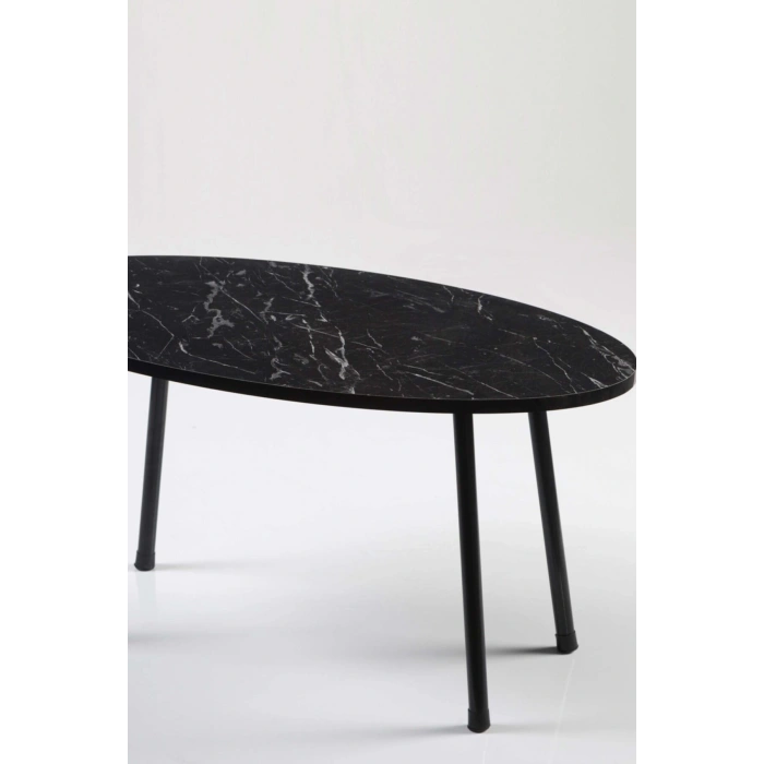 Orta Sehpa Metal Ayak Elips Siyah Mermer Desen