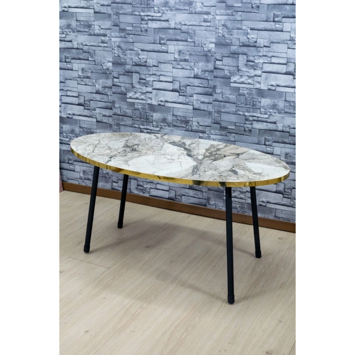 Orta Sehpa Siyah Metal Ayak Elips Efes Altın