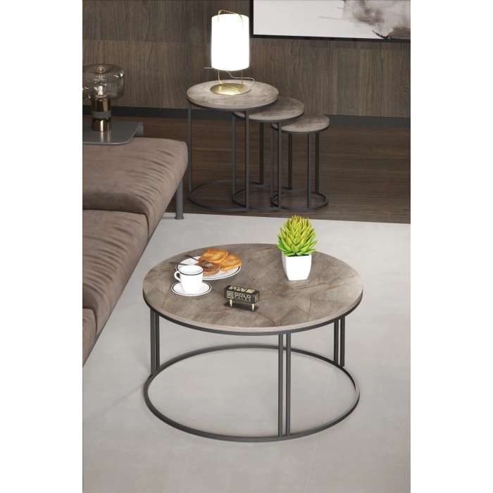 Orta Sehpa Tekli Ve 3Lü C Zigon Sehpa Kombin Set Gordion