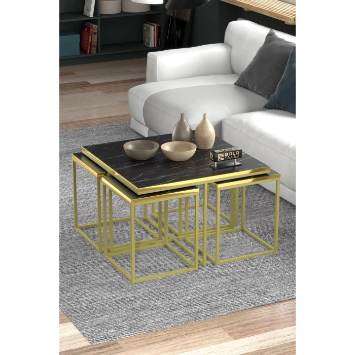 Orta Sehpa Ve Zigon Sehpa 5li Lüx Set Altın Bendir