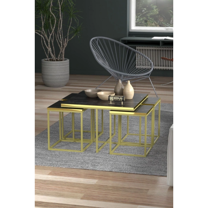 Orta Sehpa Ve Zigon Sehpa 5li Lüx Set Altın Bendir