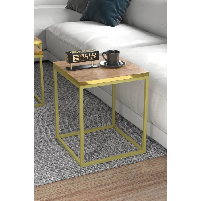 Orta Sehpa Ve Zigon Sehpa 5li Lüx Set Altın Ceviz