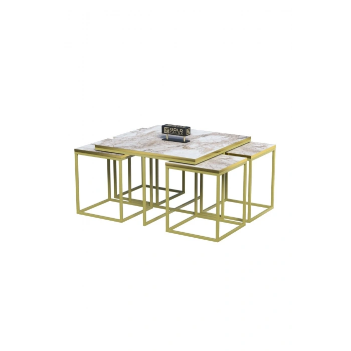 Orta Sehpa Ve Zigon Sehpa 5li Lüx Set Altın Efes