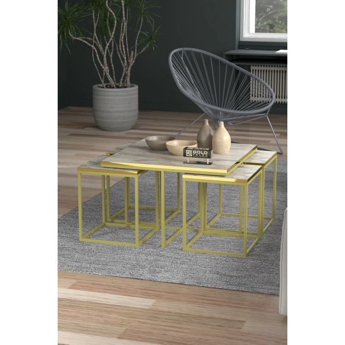 Orta Sehpa Ve Zigon Sehpa 5li Lüx Set Altın Efes