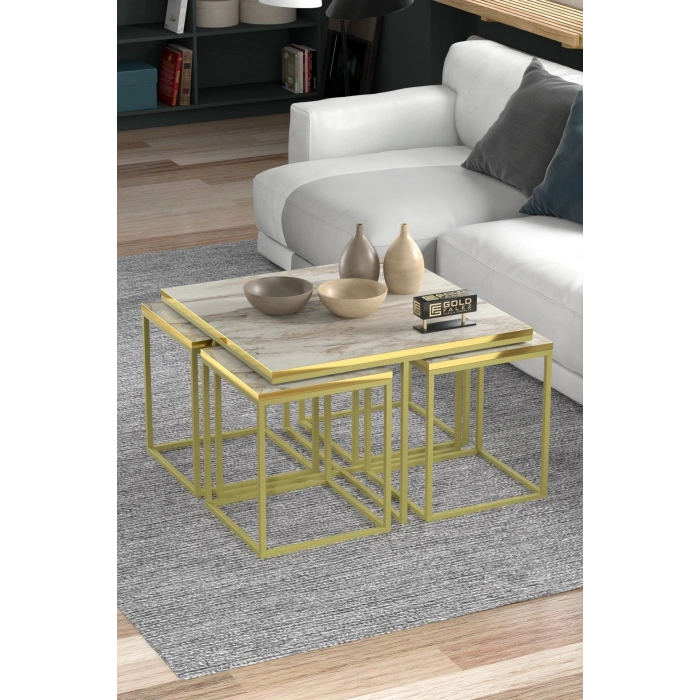 Orta Sehpa Ve Zigon Sehpa 5li Lüx Set Altın Efes