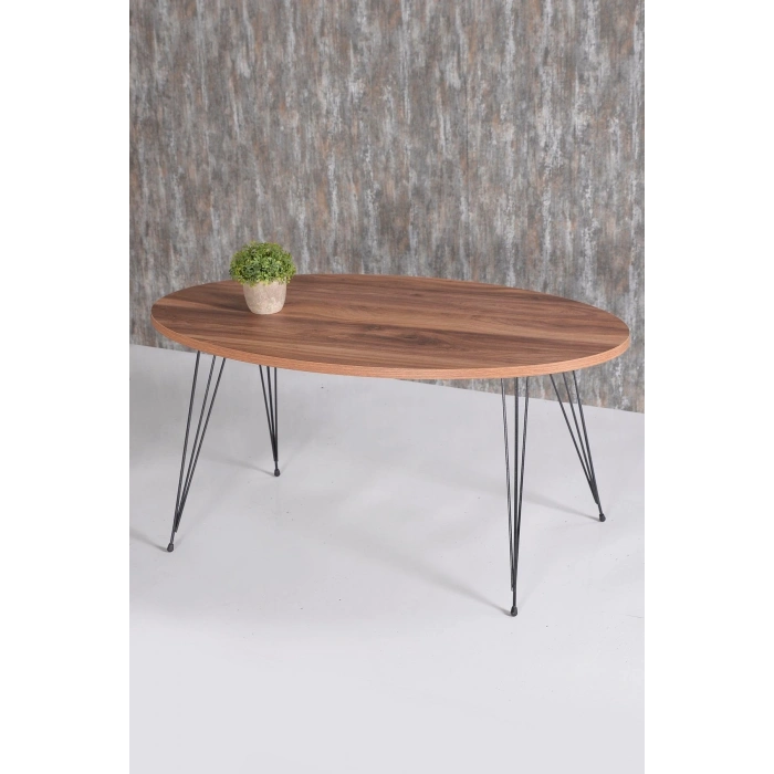 Orta Sehpa Ve Zigon Sehpa Ceviz Set Tel Ayak Elips