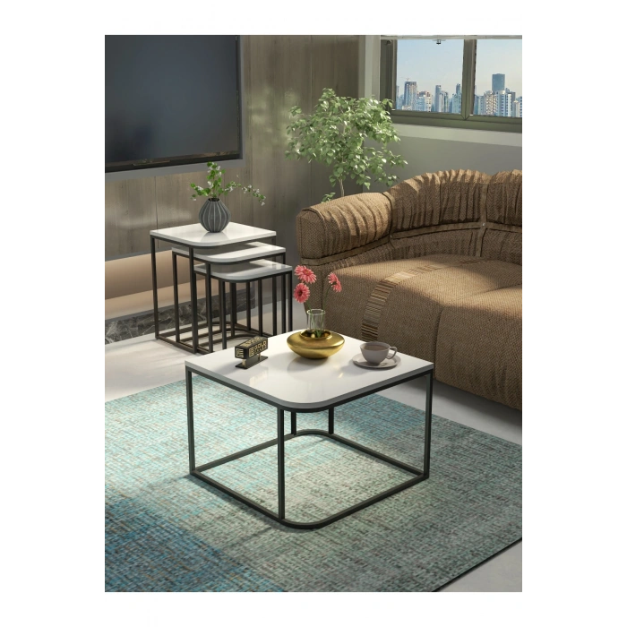 Orta Sehpa Ve Zigon Sehpa Damla Beyaz