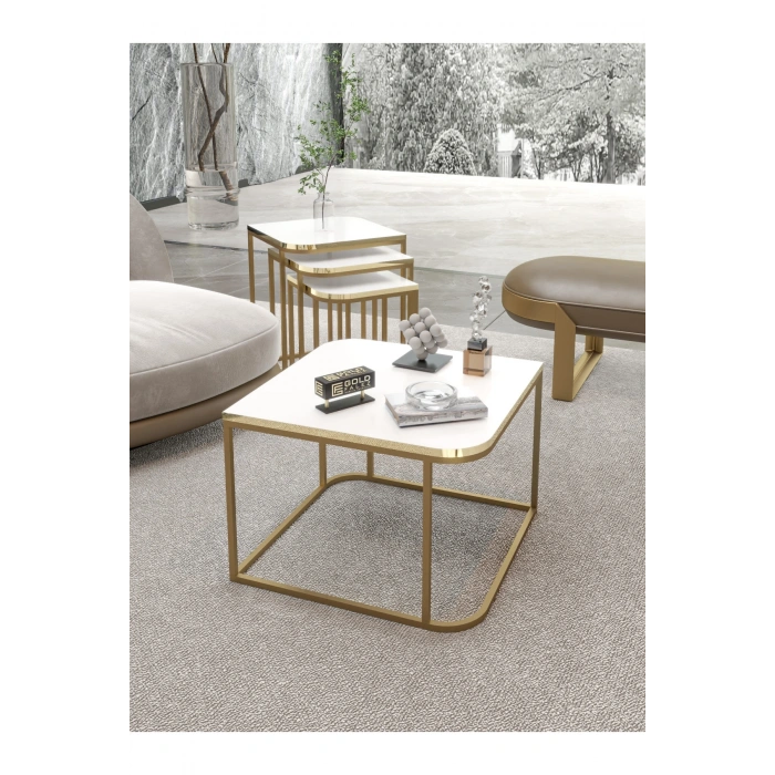 Orta Sehpa Ve Zigon Sehpa Damla Gold Beyaz