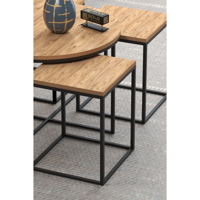 Orta Sehpa Ve Zigon Sehpa Oval Lüx 5Li Set Atlantik Çam