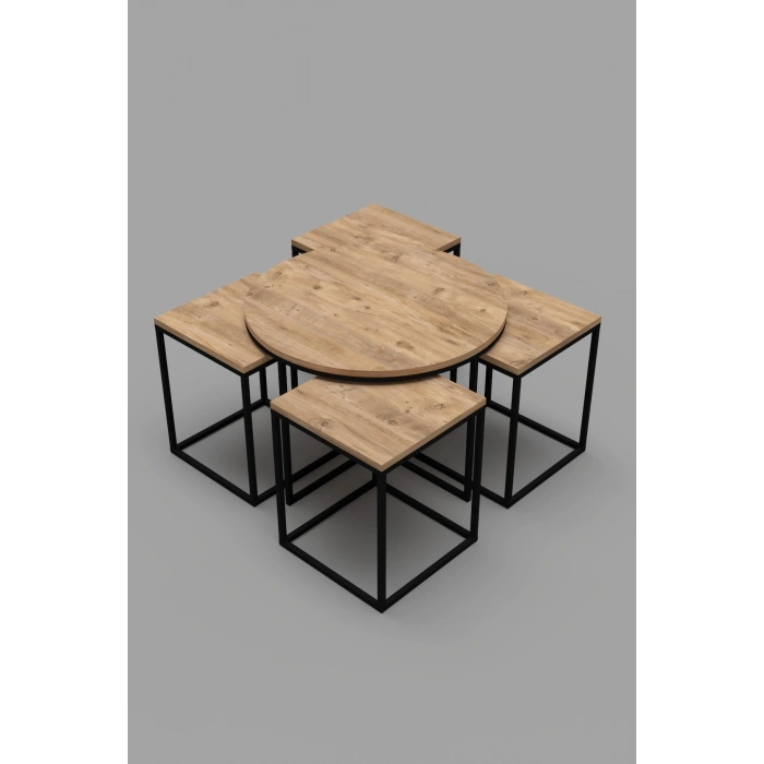 Orta Sehpa Ve Zigon Sehpa Oval Lüx 5Li Set Atlantik Çam