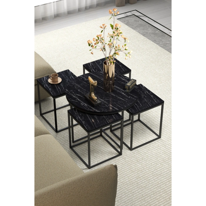 Orta Sehpa Ve Zigon Sehpa Oval Lüx 5Li Set Bendir