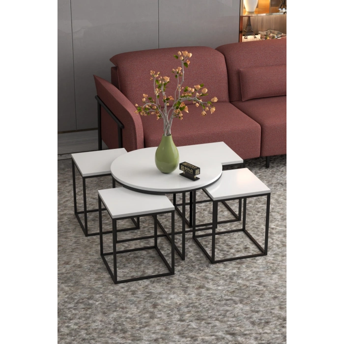 Orta Sehpa Ve Zigon Sehpa Oval Lüx 5Li Set Beyaz